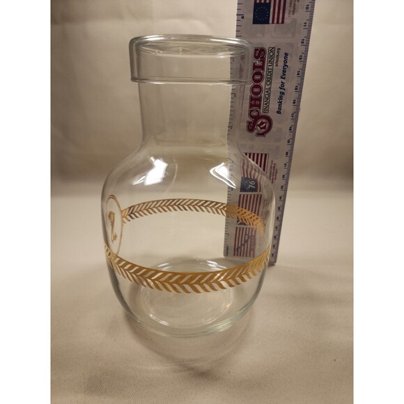 Libbey Decanter Pitcher Gold Laurel Leaf Pattern Monogram "S" Vintage F2 - Picture 5 of 7